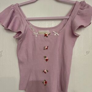 Lilac Ruffle Sleeve Crop Top